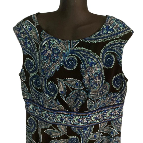 2X London Times Woman black blue paisley graphic print sleeveless midi dress - Picture 5 of 11